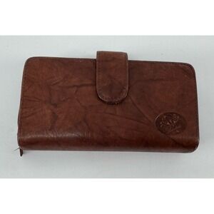 Buxton Heiress Checkbook Wallet Crunch Leather Zip Around Brown ID Window